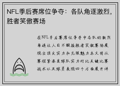 NFL季后赛席位争夺：各队角逐激烈，胜者笑傲赛场